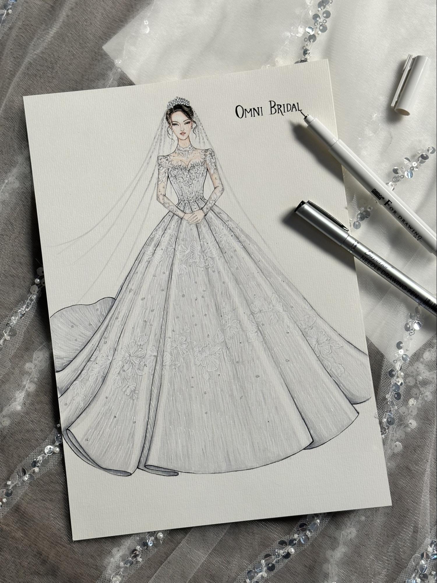 Bản sketch của chiếc váy cưới trong mơ