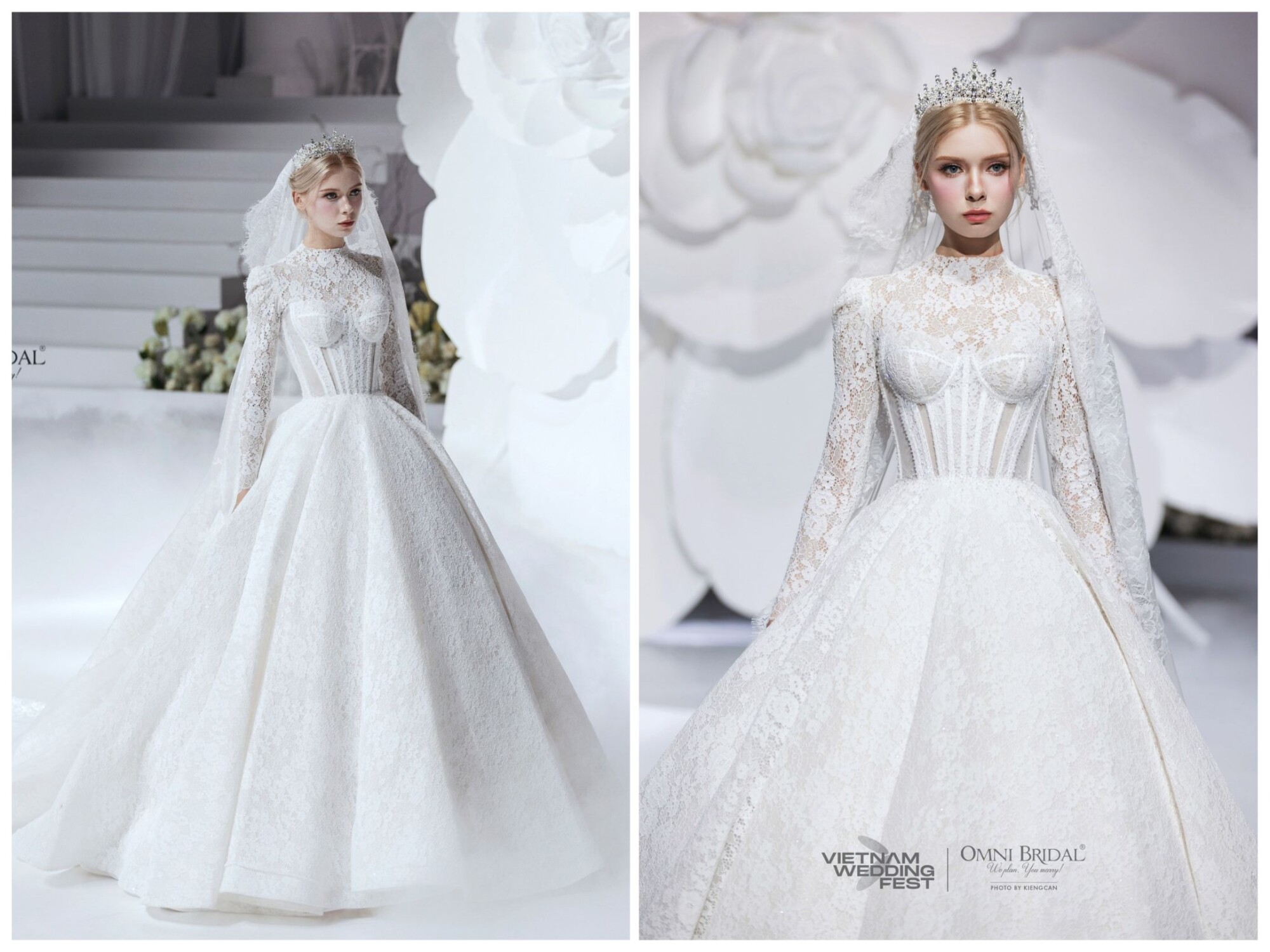 Váy cưới ren trắng cổ điển